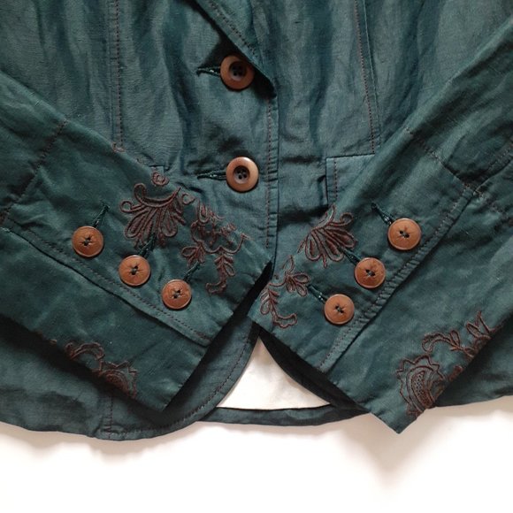 Modcloth Louche Silk Linen Embroidered 2-Button Blazer Teal Green Size 8 - Picture 8 of 11
